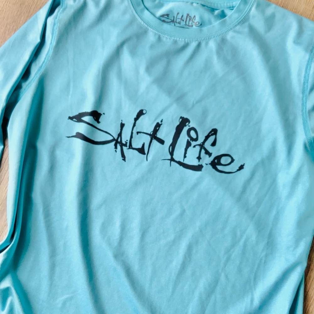 Salt Life Aqua LS Swim Rashguard Boys Large - Picture 4 of 11